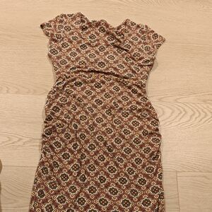 Loveappella Maternity Brown and Cream Patterned Midi Dress